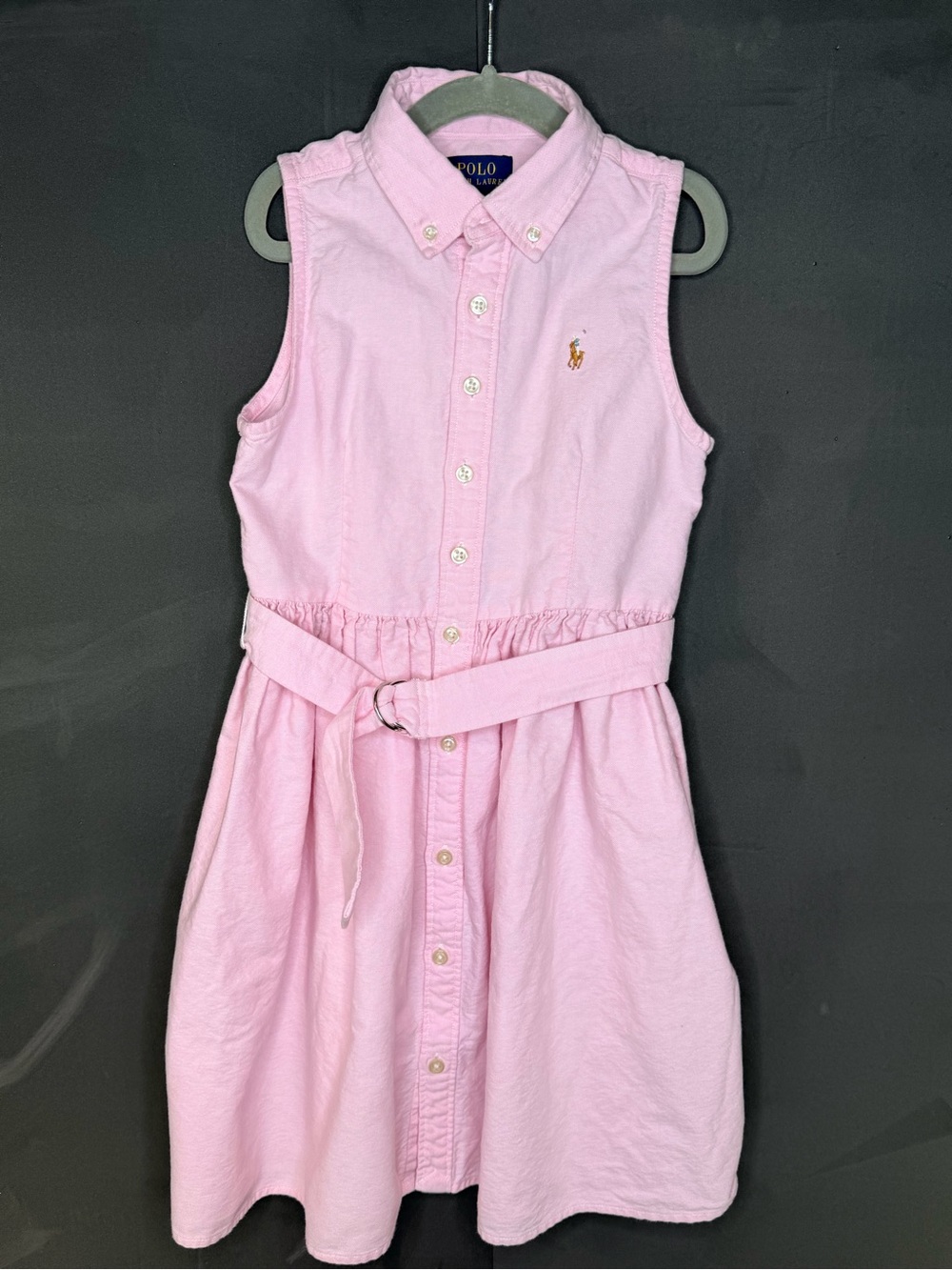 Ralph Lauren Sleeveless Pink Fit And Flare Dress Little Girls Size 8 100% Cotton